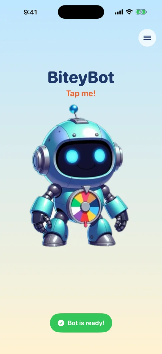 After a parent confirms a bite, the button turns green and says Bot is ready