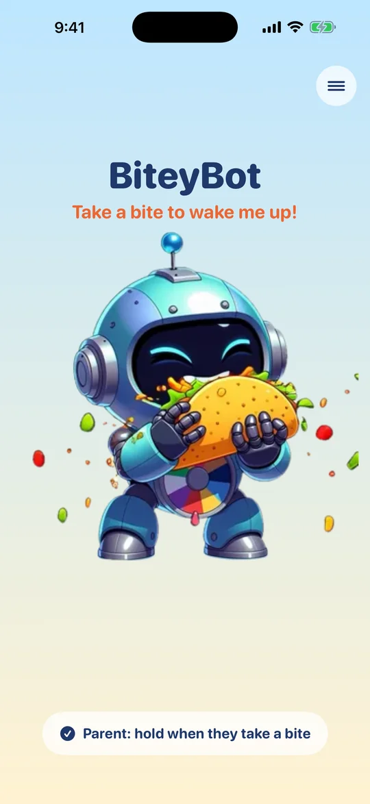 The bot happily eating a taco, with toppings flying
