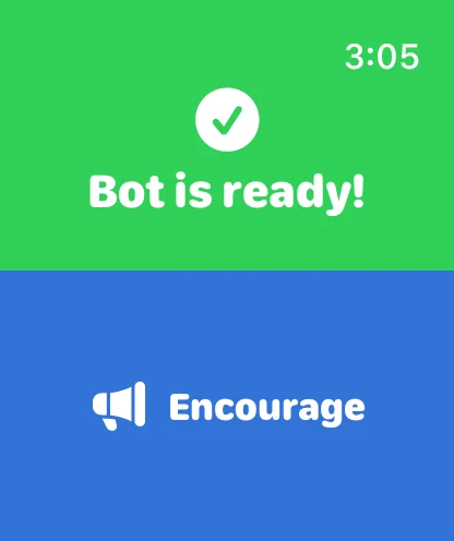 After a tap on BITE!, the top button turns green and says Bot is ready